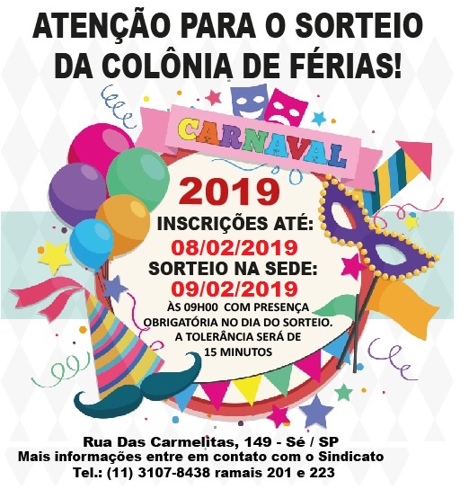 sorteio colonia de ferias carnaval